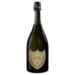 Dom Perignon Champagne Bottle with metallic foil topper and classic Dom P shaped label