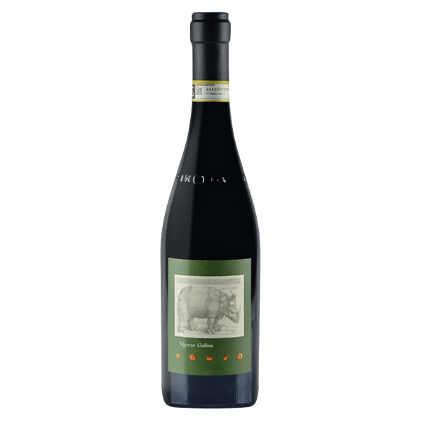La Spinetta Barbaresco Vursu Vigneto Gallina Red wine bottle with green label showing sketch of rhino